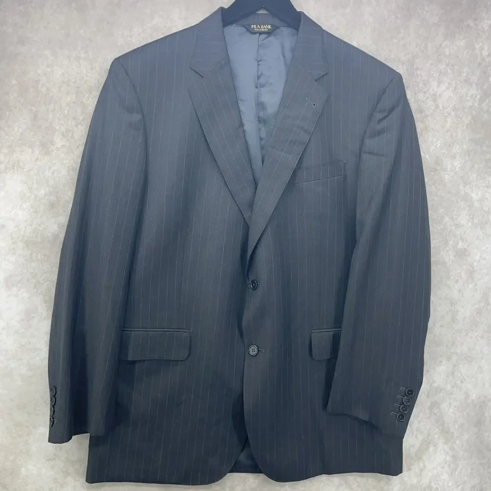 Jos A Bank Sig Gold Mens 43L Dark Gray Pinstripe Suit Jacket Wool Corpcore